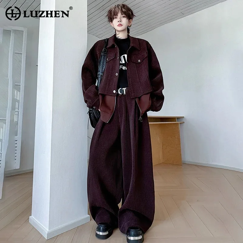 

LUZHEN, осенние красивые комплекты из двух предметов, мужские 2022, новые мешковатые широкие повседневные брюки, модная вельветовая куртка JY3679