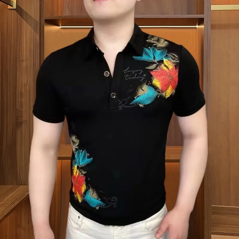 Hot High Quality Man Short-Sleeved Polo Shirt Lapel Button Printed Pattern Summer New T-Shirt Casual Fashion City Men's Clothing