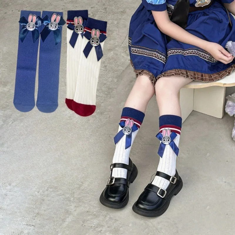 

Zootopia 2 Judy Socks Cartoon Rabbit Police Officer Bow Ribbon Breathable Student Child Baby Middle Socks Suitable for Dresses