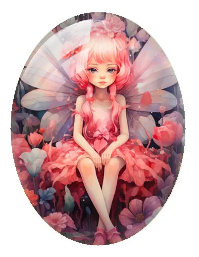 10pcs/lot Pink Flower Girl Fairy Wing Oval Photo Glass Cabochon Flatback Demo Flat Back Cameo For Diy Jewelry Making Supplies