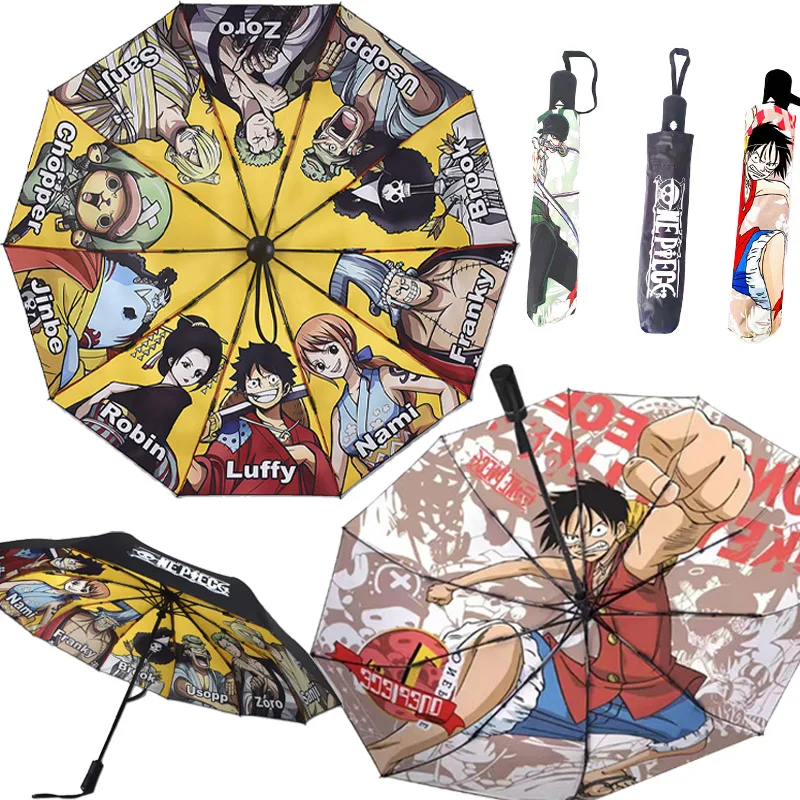 

One Piece Luffy Fully Automatic Umbrella 3 Folding Sunshade Sunscreen 8-skeleton UV Protection Rainy Large Buckle Umbrellas Gift