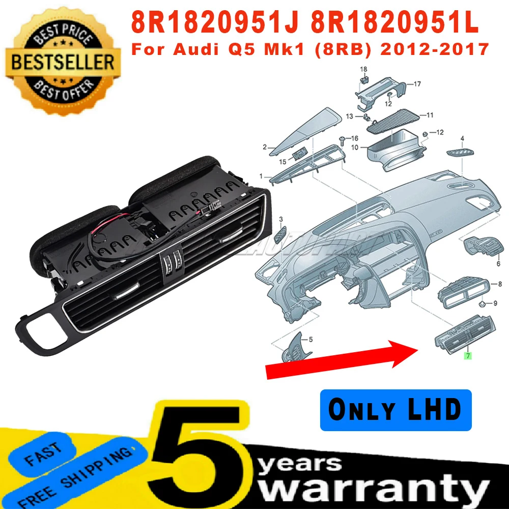 

Новинка для Audi Q5 Mk1 8RB LHD передняя приборная панель средняя вентиляционная решетка кондиционера переменного тока 2 контакта 8R1820951J 8R1820951L автомобильные аксессуары