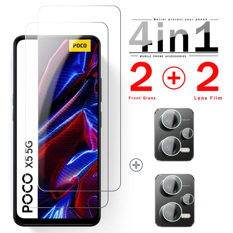 For Poco X5 5G Glass 4To1  Camera Glass PocoX5 22111317PG 6.67" Screen Rear Lens Protective Glass Poxo Poko Little X5 X 5 5G 5X