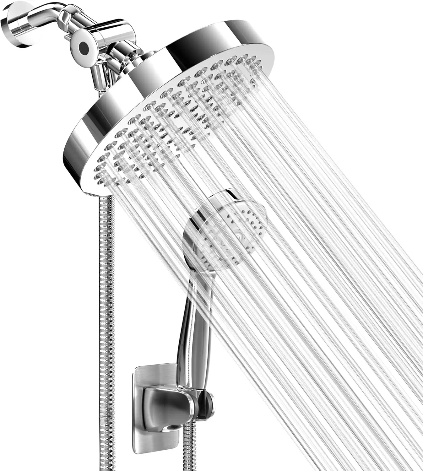 

6 Inch High Pressure Rainfall Showerhead with Handheld Combo, Adjustable Spray Anti-leak Nozzles, Universal Fit