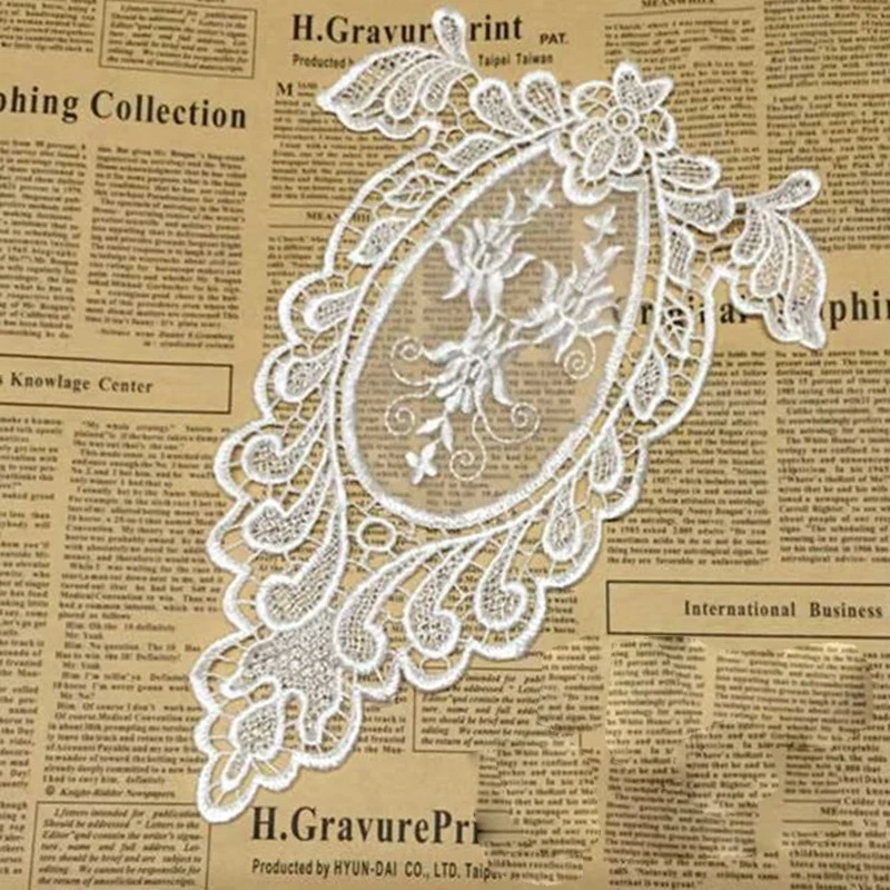 Black/White Fine Venice Lace Fabric Dress Applique Motif Blouse Sewing Trims, DIY Neckline Collar Costume Decoration