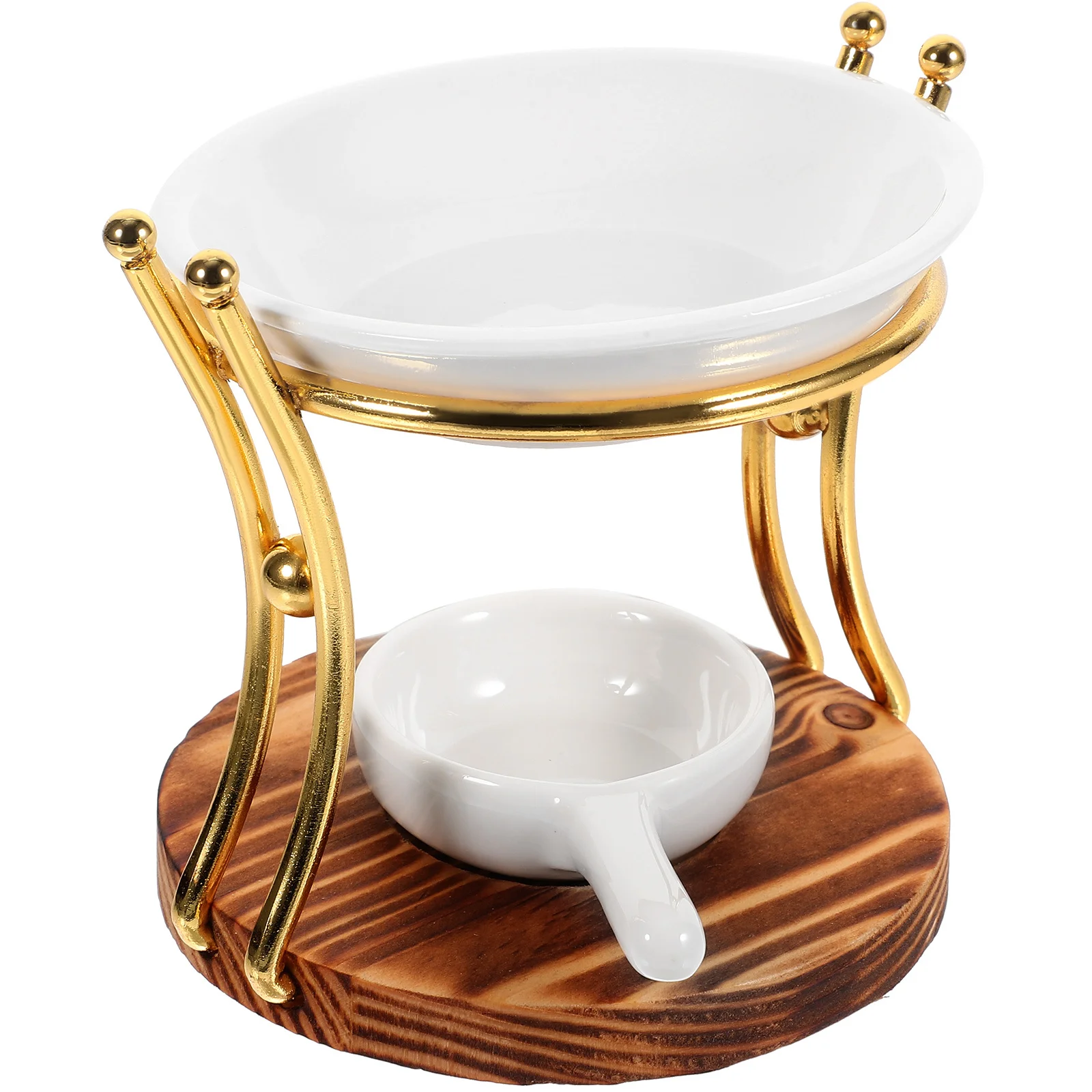 

1Set Ceramic Wax Melt Burner Essential Oil Aromatherapy Burner Wood Base Iron Frame Tealight Holder Decoration