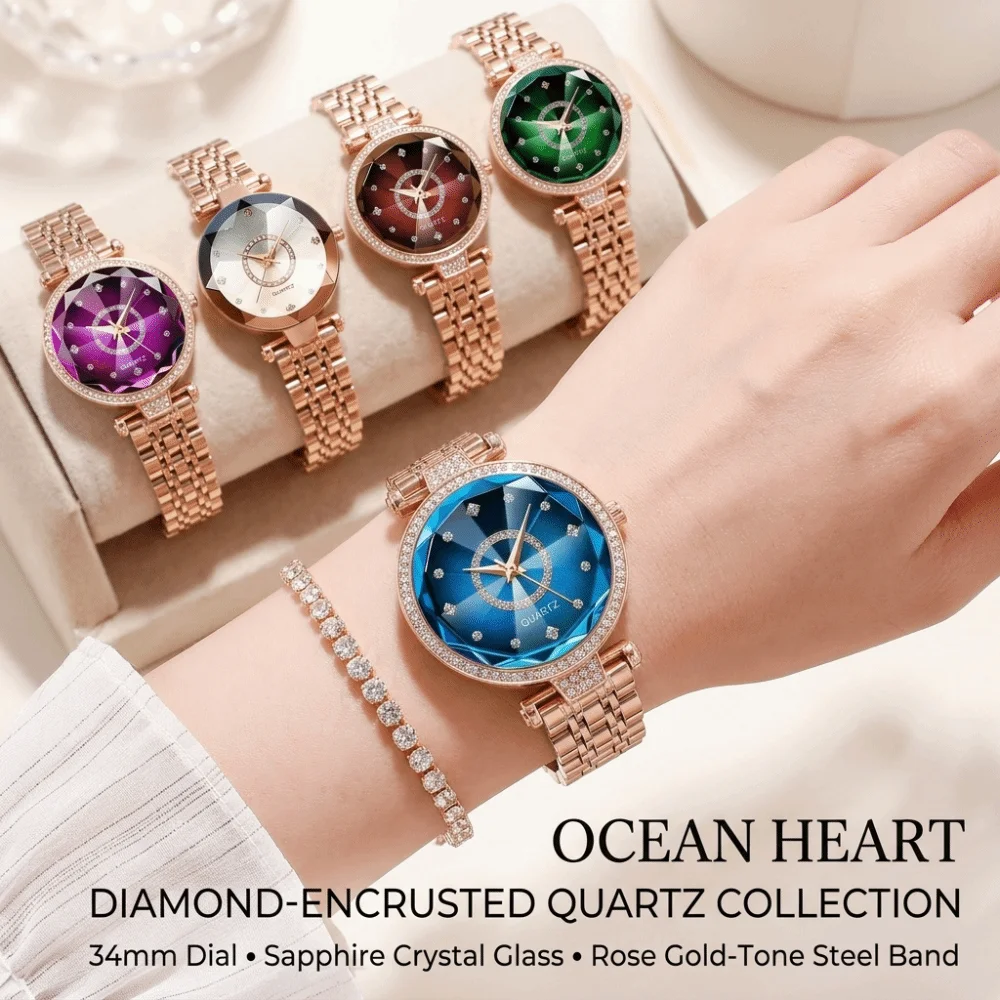 Stainless Steel Ocean Star Watch Bracelet Polished Diamond-Cut Crystal Watch Jewelry Accessories Ladies' Wristwatch Business