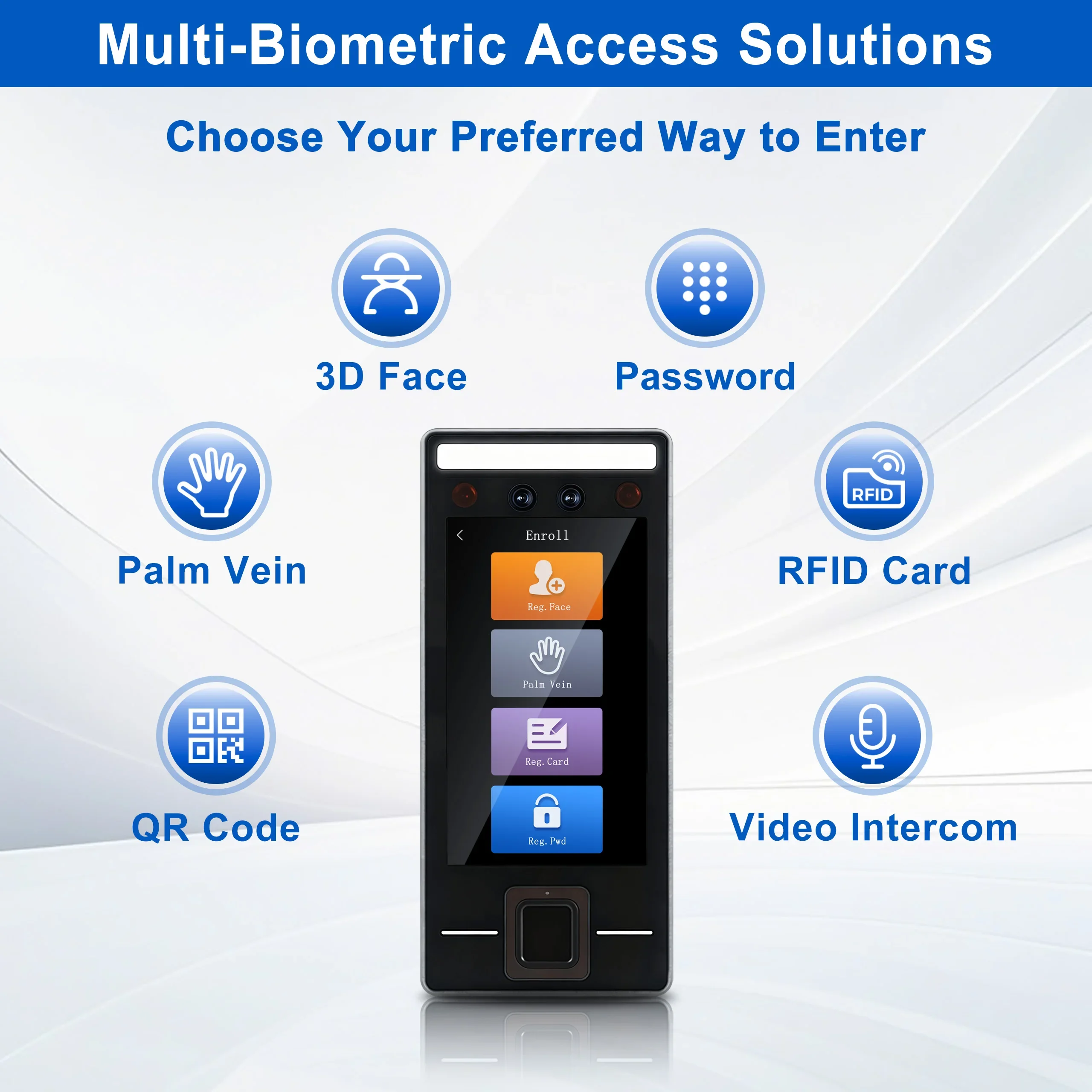 5.5 Inch Face Palm Fingerprint Recognition Access Control System, Biometric RFID Card Reader, Contactless Door Controller