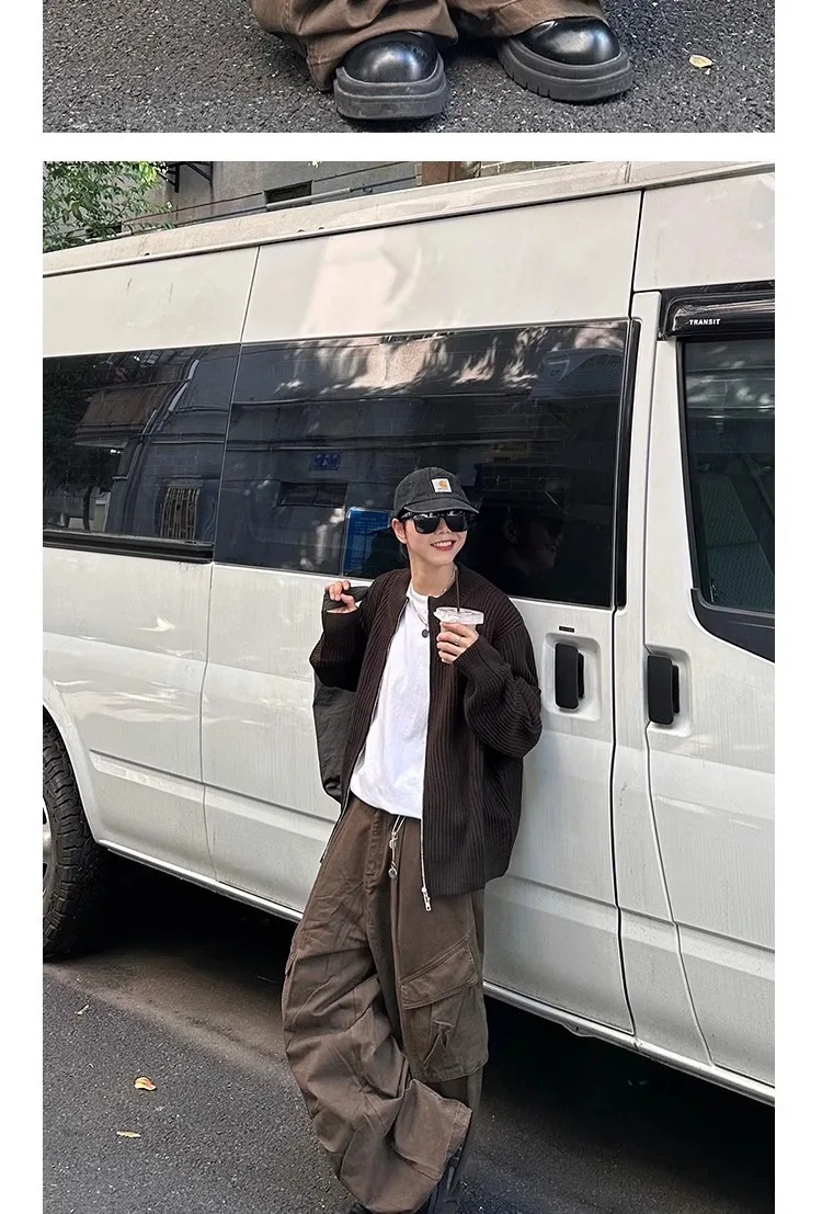 Pantaloni cargo in denim lavato vintage da uomo, jeans larghi dritti da donna in puro cotone con tasca grande, pantaloni Y2K in tinta unita