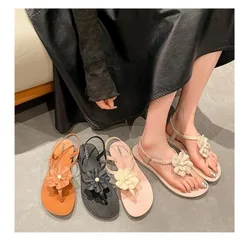 Sandalias planas de Camelia, zapatillas romanas con flor fragante, suela suave para playa, novedad de verano, 2024