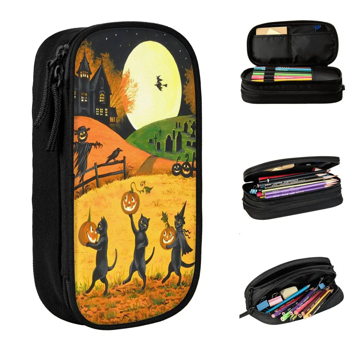 Fun Cat Pumpkins Halloween Pencil Cases Pencilcases Pen Box for Student Large Storage Bags Students School Gifts Stationery