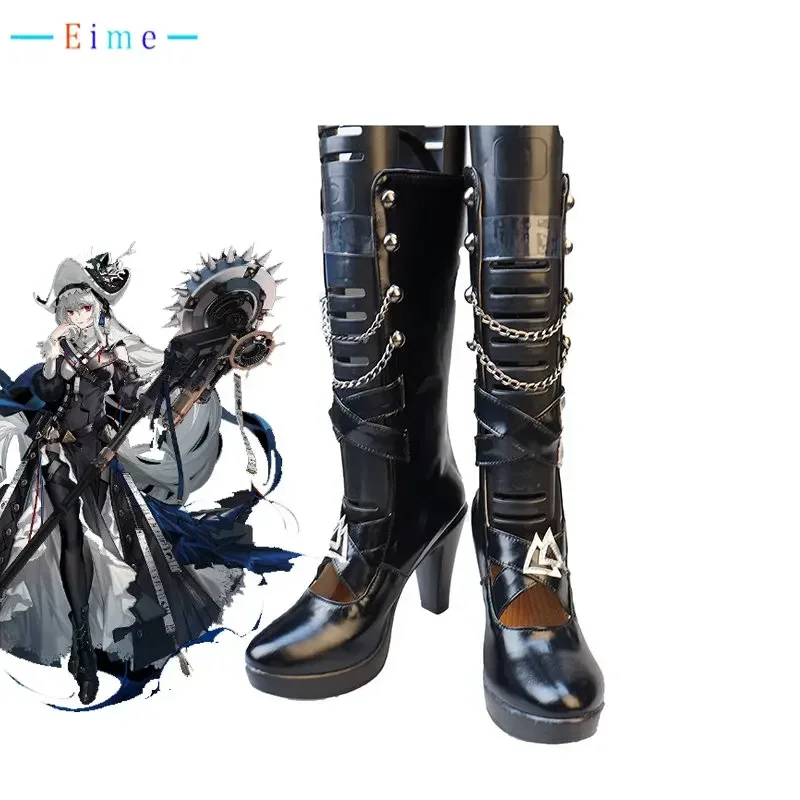 Game Arknights Specter The Unchained Cosplay Shoe Halloween Carnival Boots Cosplay Prop Custom Made Black PU Leather Shoes