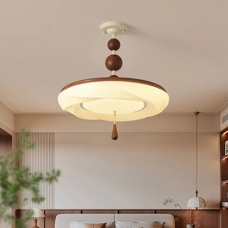 

French Retro Wooden LED Celiing Lights Rotundity/flower Shape Acrylic Lampshade Corridor Balcony Bedroom Restaurant Hanging Lamp