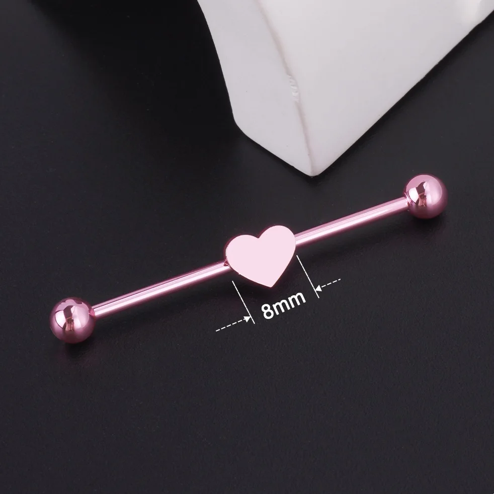 New Stainless Steel Industrial Stud Earrings 38mm Love Peach Heart Barbell Long Earbone Studs Piercing Puncture Jewelry