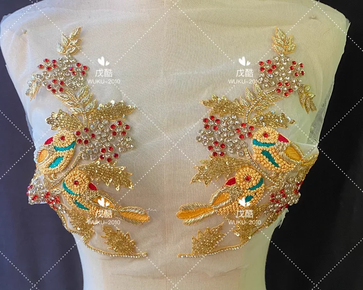 

Китайский стиль, вышивка цветов и птиц, импортное индийское шелковое платье Cheongsam Xiuhe, вечернее платье, сценические аксессуары для