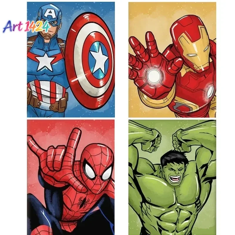 Wall Art Mural Pictures Boys Room Decor, Spider-Man Iron Man Captain America Hulk Marvel Avengers Canvas Painting Movie Poste
