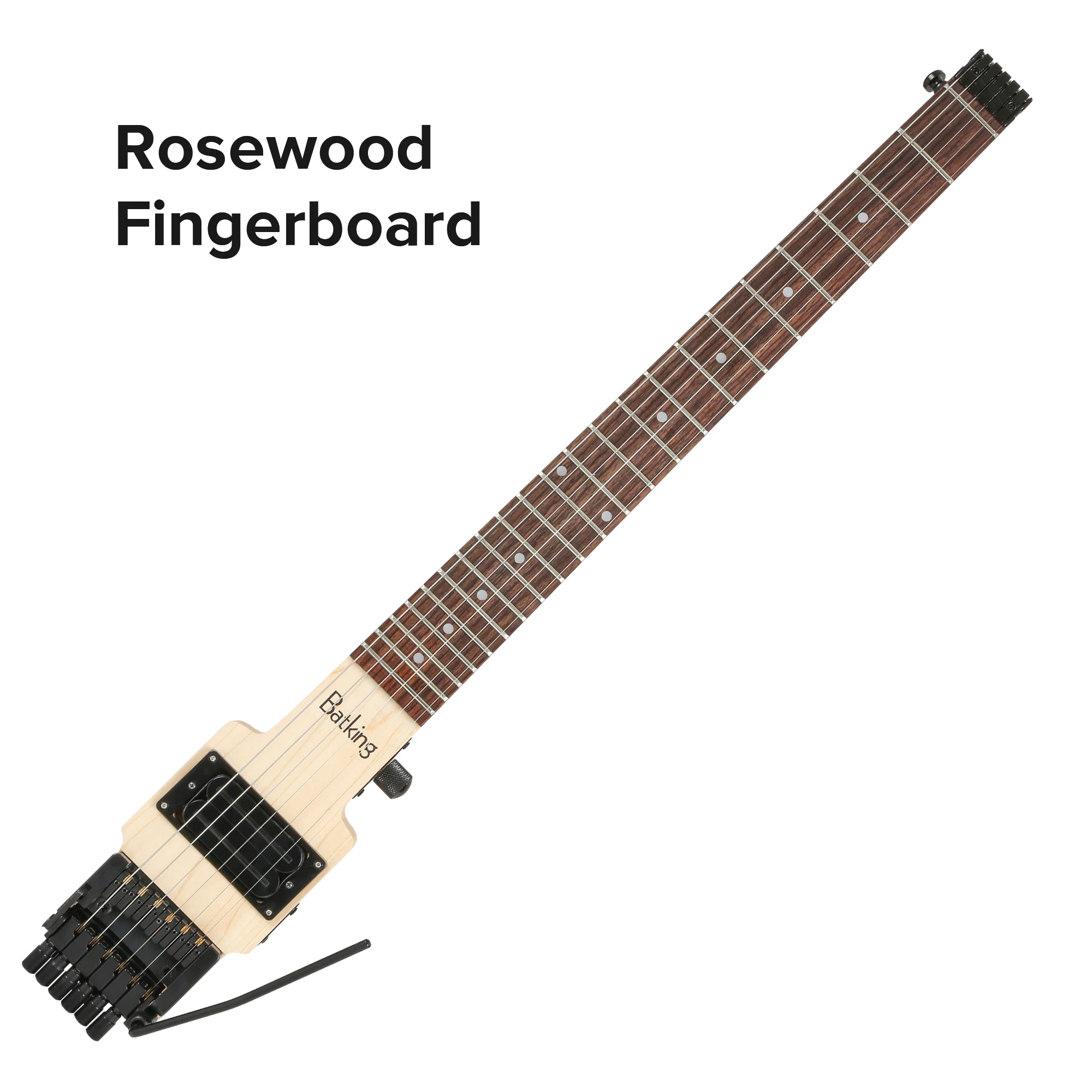 Chitarra Elettrica Batking Headless 7 Corde Multiscala, Corpo Frassino Rosso, Intarsi Luminosi - Foto 3