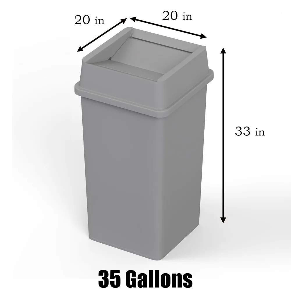 35 Gallon Blue Square Commercial Trash Can with Lid for Outdoor Office Restaurant School Kitchen