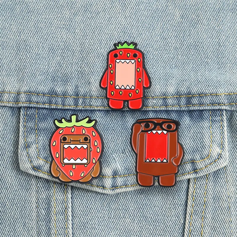 Strawberry Domo Enamel Pins Cartoon Fruit Monster Brooches Funny Kawaii Anime Character Lapel Badges Animals Jewelry Gift