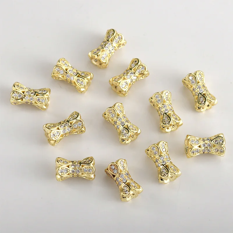 Copper-plated 14k Gold Color Zircon Long Petal Bead Compartment Bucket Beads DIY Handmade Bracelet Necklace Beaded Accessories