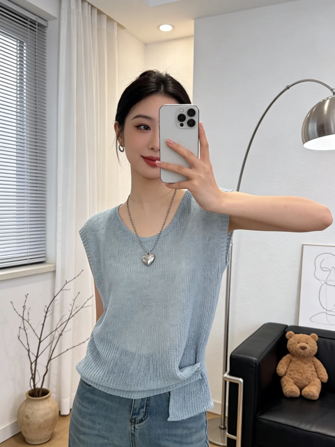 

Korean Gentle Style round Neck Side Button Knitted Vest Women's Summer New Thin Sleeveless Small Top Breathable Short Length