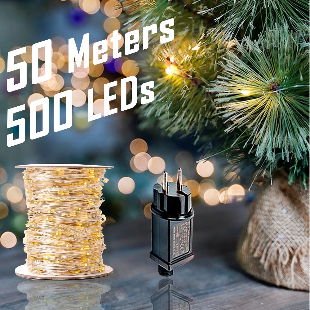 50M Christmas Fairy String Lights Outdoor Waterproof 8 Modes Holiday Lighting for House Garden Patio Yard Festive Decor