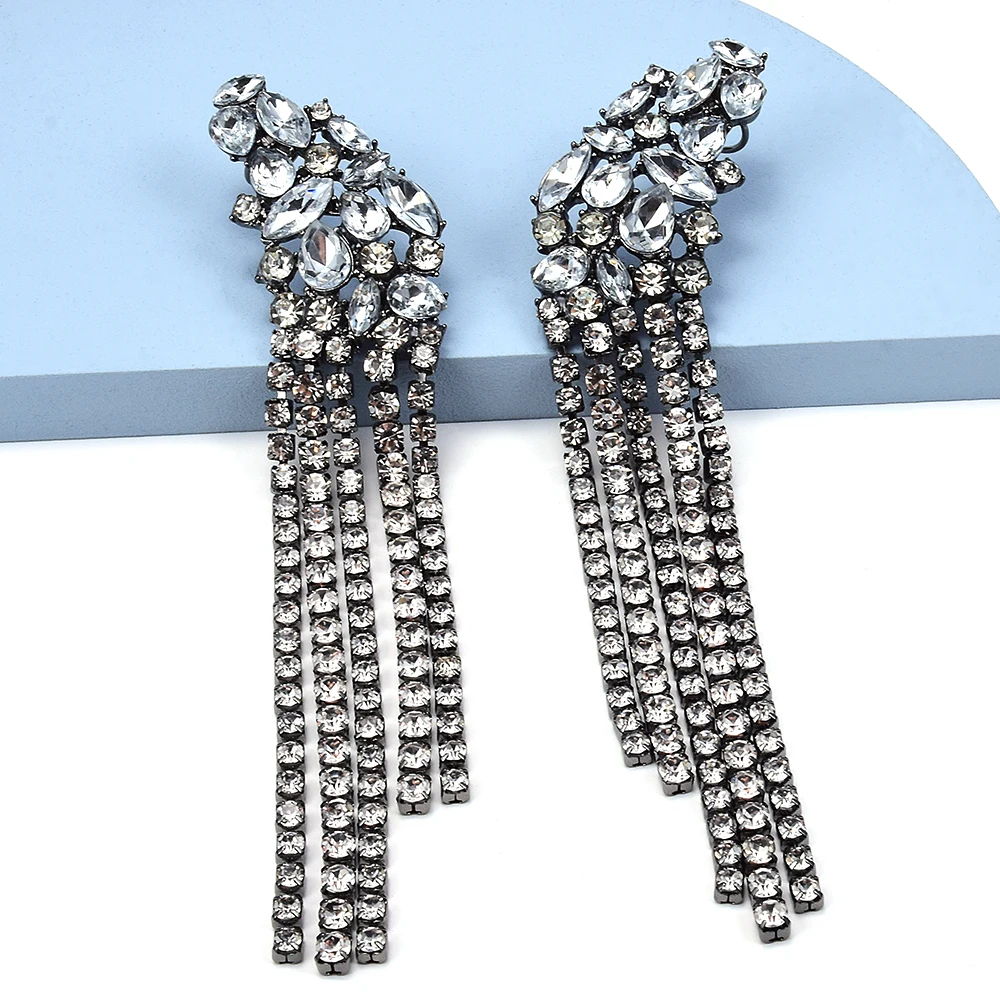 New Fashion Women's Crystal Handmade Exaggerated Drop Earrings Luxury Rhinestone Tassel Earrings Jewelry Wholesale