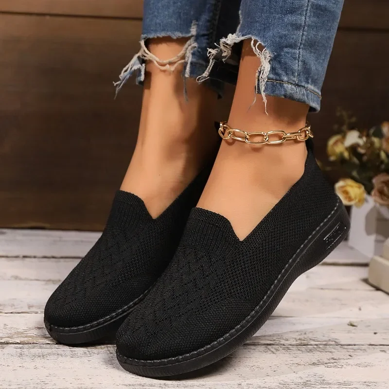 Sapatos de malha respirável para mulheres, One Kick Flats, casual e confortável, sólido, venda quente, outono, 2022