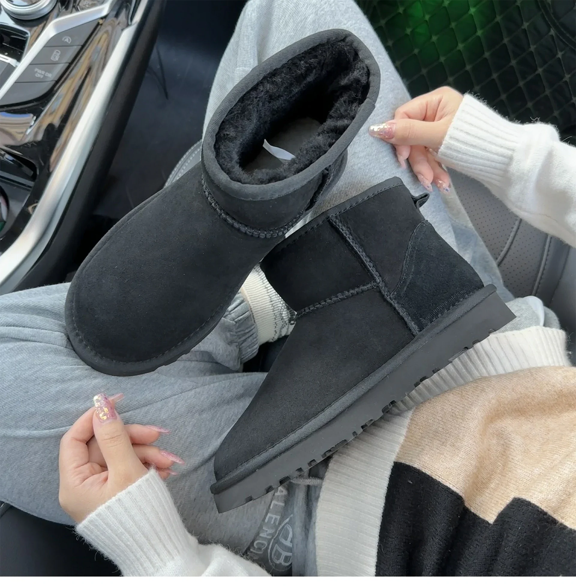 Men's boots, women's sheepskin and fur integrated snow boots, sheepskin and wool winter thick warm women's boots