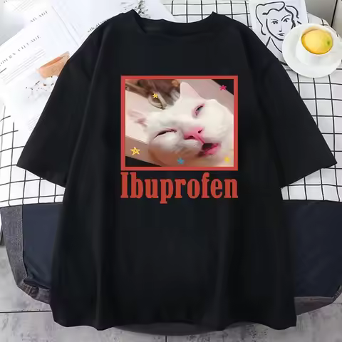 Ibuprofen Cat Meme Tshirt Cute Cat Lover Cotton T-Shirt Casual Funny T Shirts Unisex Oversized Tshirt Tee Funny Cat Graphic Tee