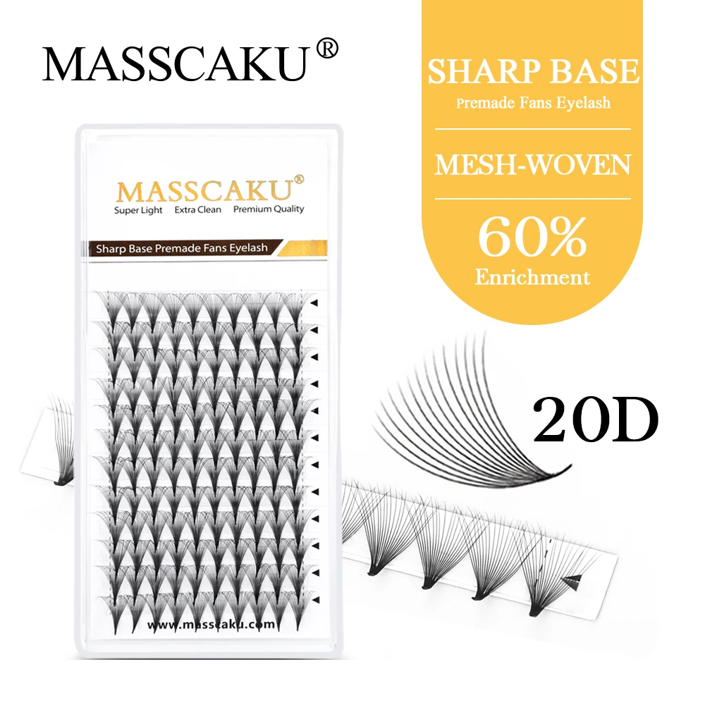 

MASSCAKU 12Lines Premade Volume Fans Narrow Stem Pointy Base False Eyelashes lash Extensions Fan Shape 6d 8d 10d 12d 14d 16d 20d