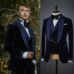 Retro Wedding Men Suits Court Velour Party Suits Slim Fit Tailor-Made Groom 3-Pieces Formal Occasions Party Singer Customized