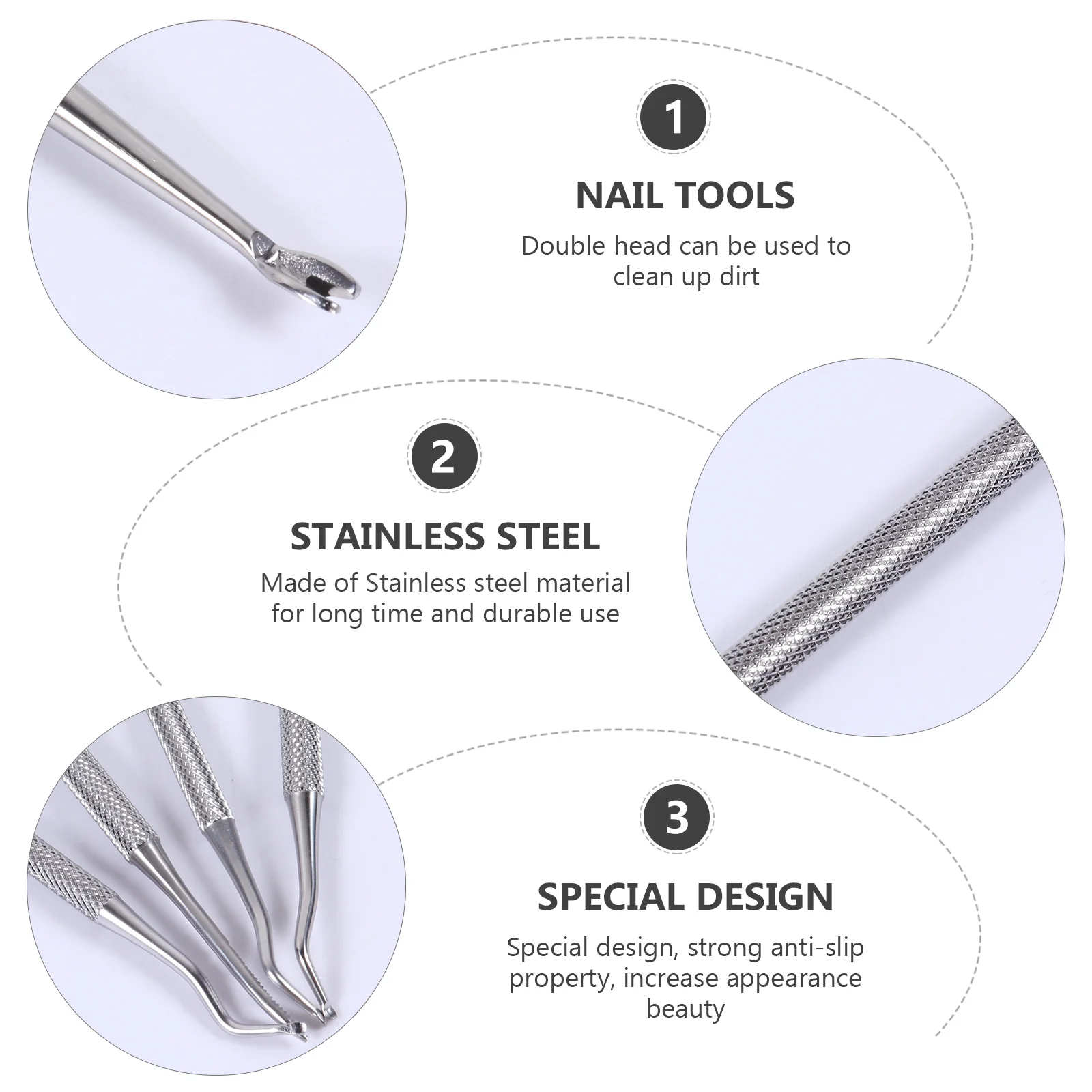 4 Pcs Smooth Touch Nail Tool Manicure Tools Kit Double Head Silver Dead Skin Remover