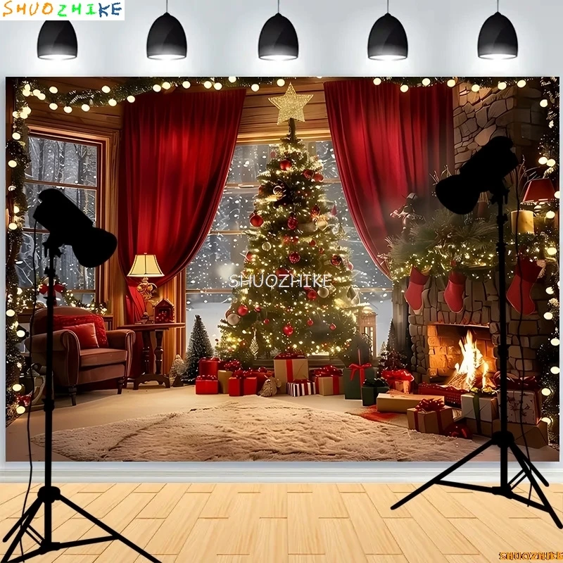 Christmas Day Wreath Snowman Photography Backdrop Props Family Xmas Eve Party Decor Living Room New Year Background DS-03