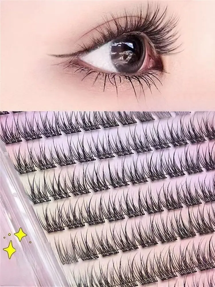 Bezproblemowy Glamour, Łatwe w Aplikacji Zestaw 120 Kępki Samoprzylepnych Sztucznych Rzęs - Kręcenie C, Design Rybiej Ogonki 12mm, Naturalny Styl Krzyżowy — 2