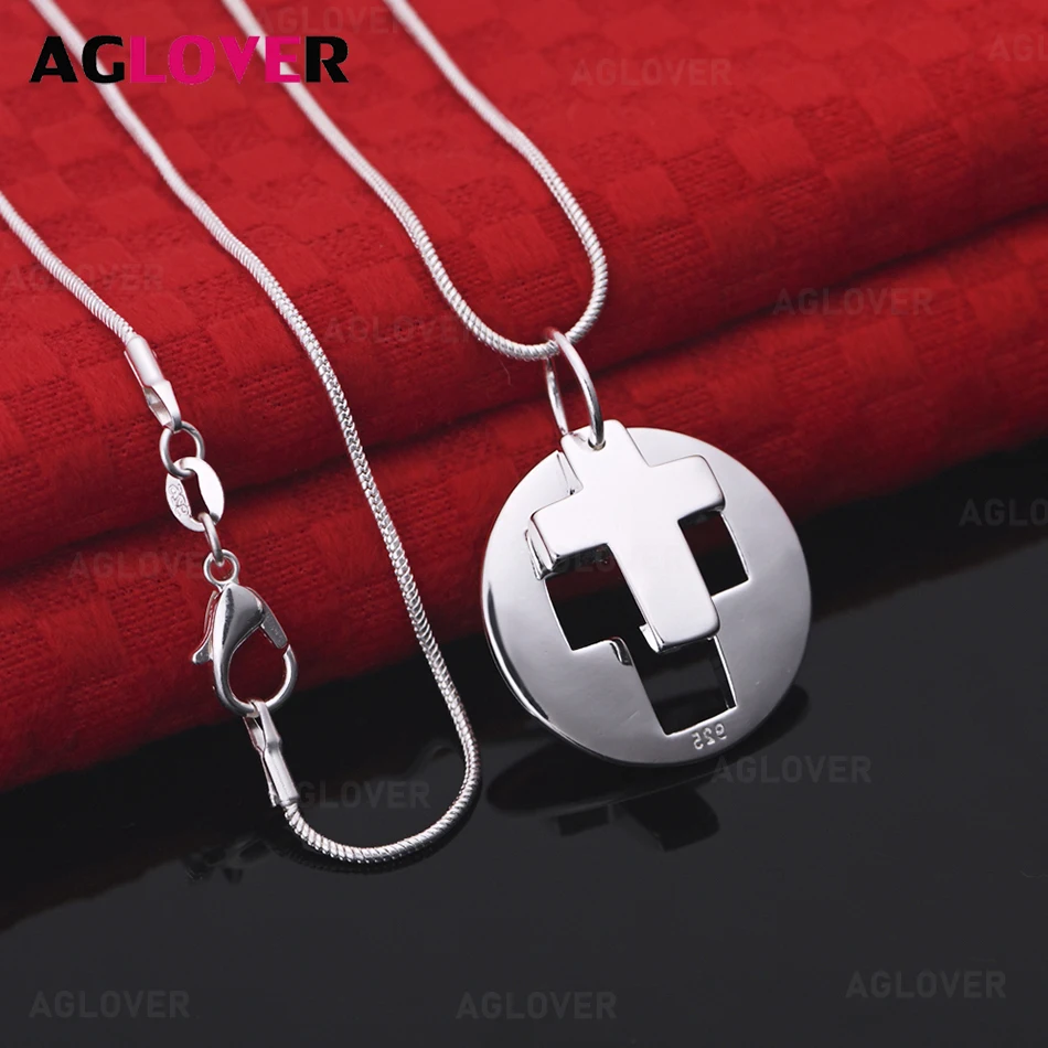 

AGLOVER 925 Sterling Silver Round Cross Pendant Necklace Accessories Light Luxury Niche Women Valentine's Day Gift Jewelry