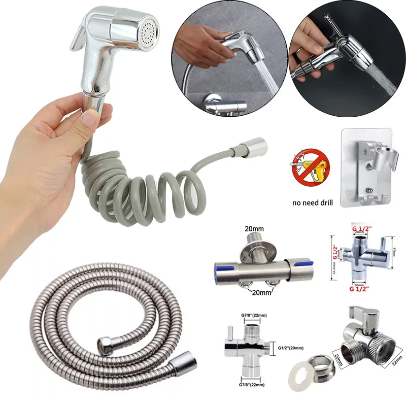 

Handheld Toilet Bidet Faucet Sprayer Portable ABS Shower Sprayer Bidet Spray Gun water hose set kit Self Cleaning Shower Head P1