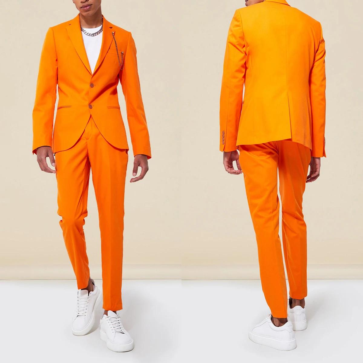 

Orange Men Suits 2 Pieces Blazer Pants Single Breasted Modern Fashion Tuxedo Wedding Groom Formal Work Party Causal Tailored