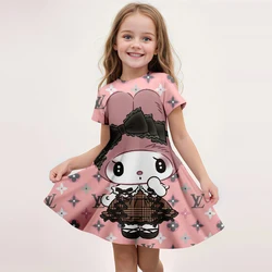 MINISO Fashion New Summer Girls Dress 3D Printed Trendy Kuromi Melody Cartoon Girls Clothes Children's Clothing Party Boys