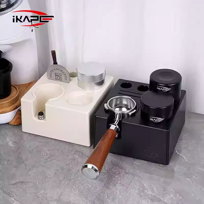 IKAPE Espresso Tamper Holder, ABS Coffee Tamper Station Base, Espresso Tamp Mat Stand Fit 51/54/58mm, Universal Size (7 in One)