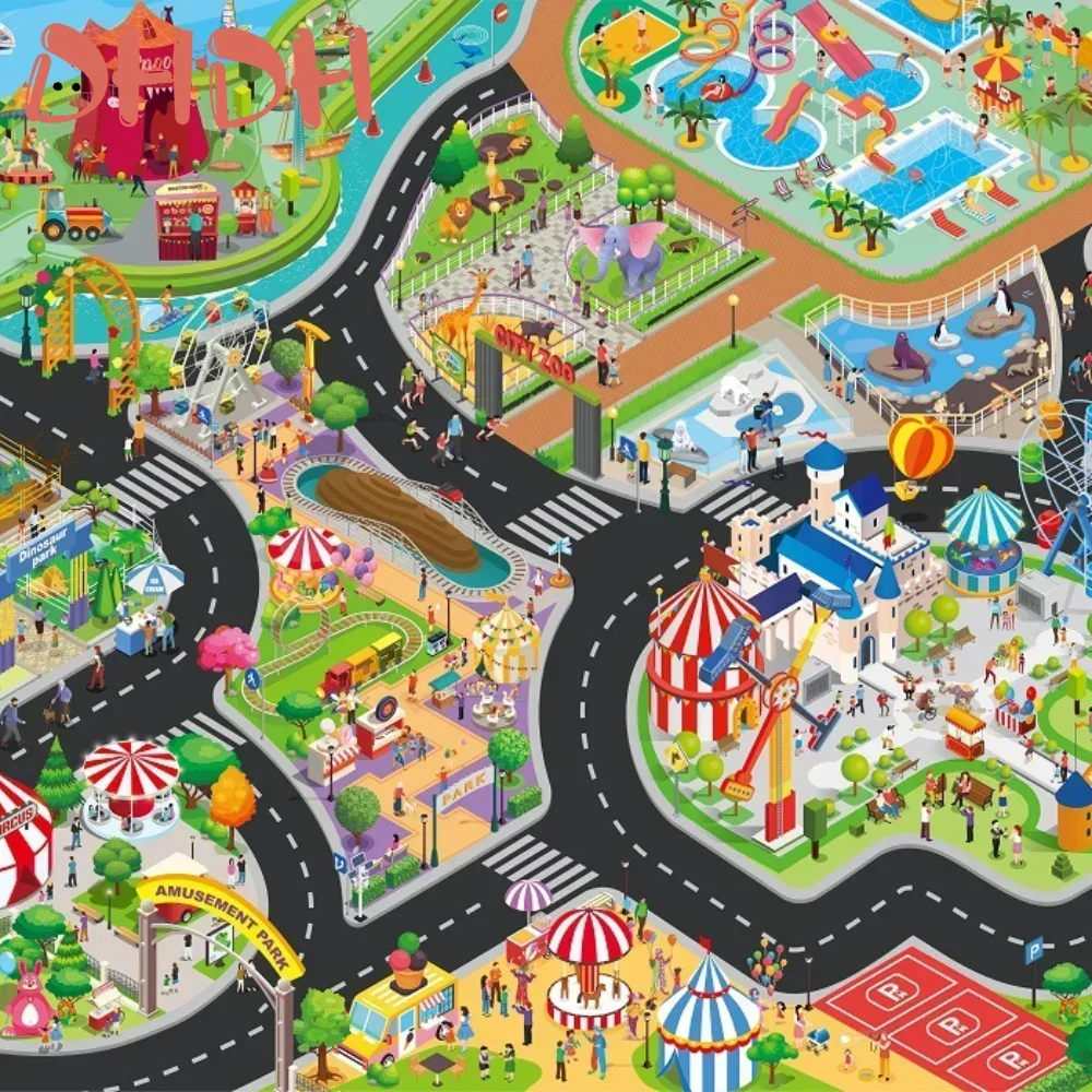 Baby Play Mat Crawling Mat Farm Road Portable Map Baby Educational Rugs Children\'s Toys City Traffic Parking Scene Map