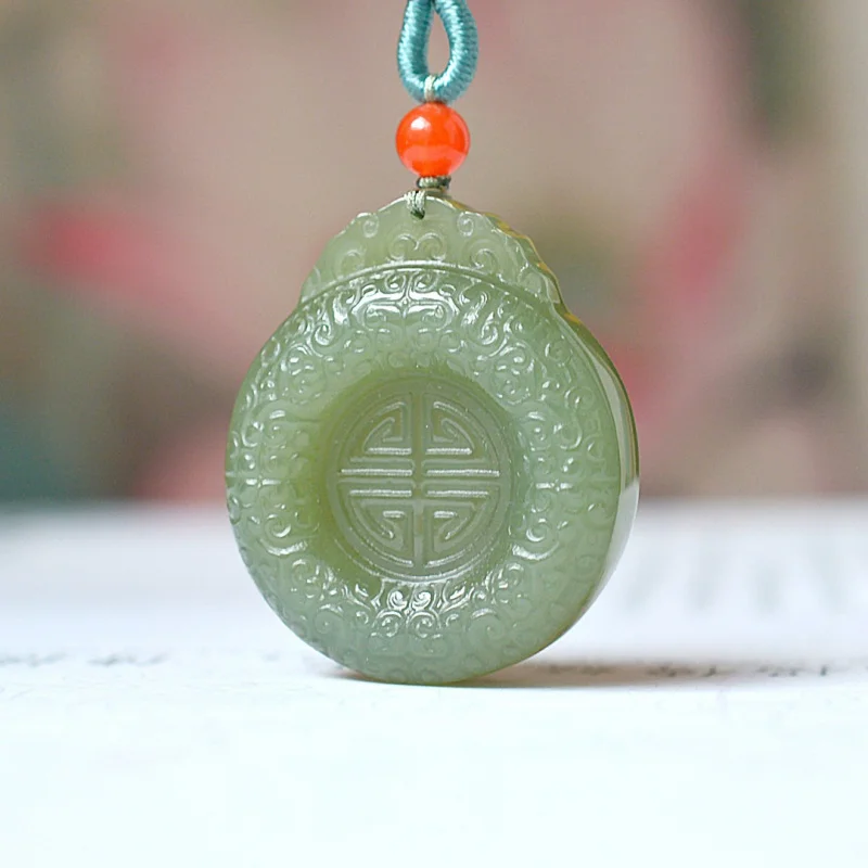 Exquisite Hetian jade Qinghai material antique- longevity pendant, ethnic style, fashionable and versatile