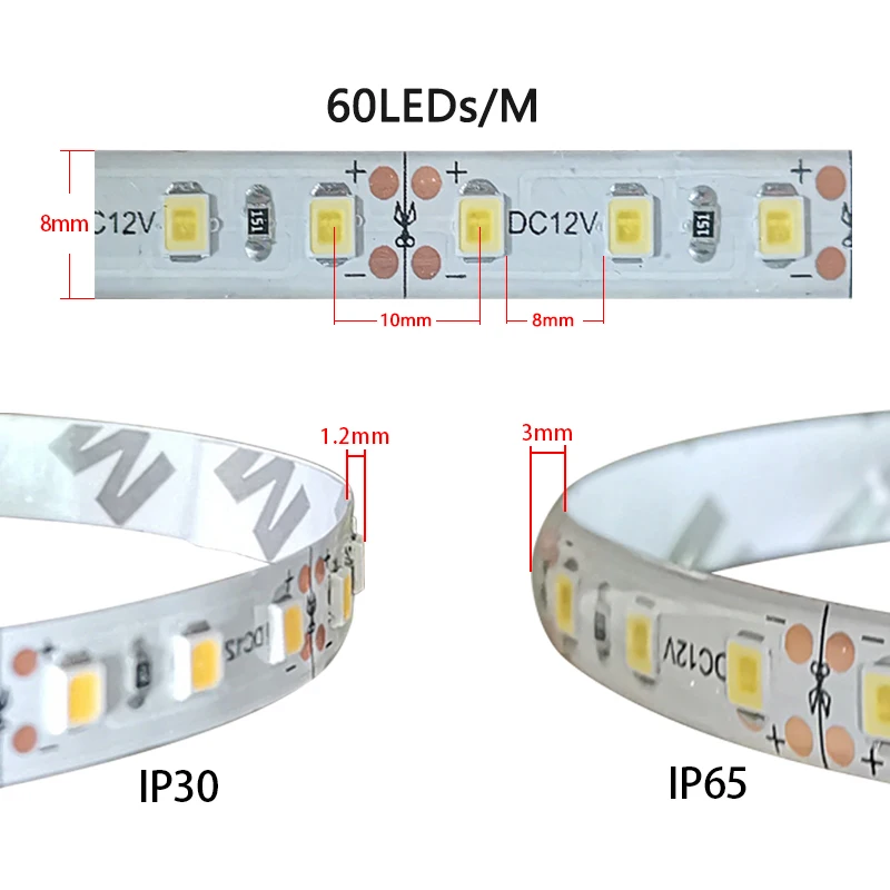 Taśma LED 5M SMD 2835 DC 12V 60 leds/m IP65 wodoodporny kolor RGB czerwony zielony niebieski żółty biały różowy fioletowy ciepły pasek świetlny