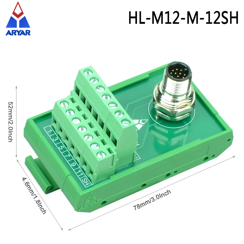 DIN Rail Mount Flange Socket To Screw Terminal Block Board  M12 16mm 2 3 4 5 6 8 12 17Pins Sensor Connector With Shield