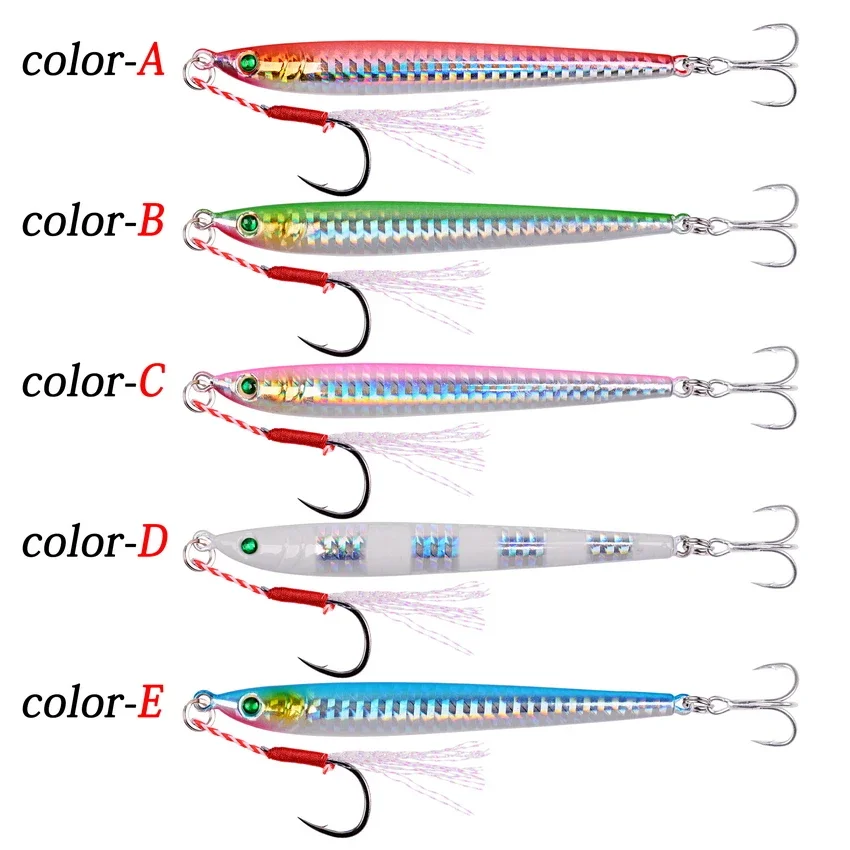 1Pieces Slow Long Metal Jig Fishing Lure 7-10-14-17-21-28-40g Cast Jigging Spoon Artificial Shore Fish Bait Sea Bass Fishing