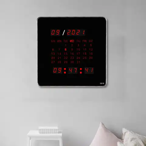Large Digital Clock, 12/24H, Calendar Month Date Year, Mounted Clock, for