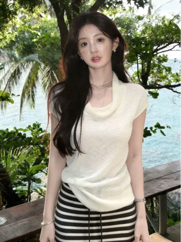 Stunning Knitted Short Sleeve T-Shirt Women's Summer New Style Unique Beautiful Pure Desire Fashionable Korean Loose Fit Top