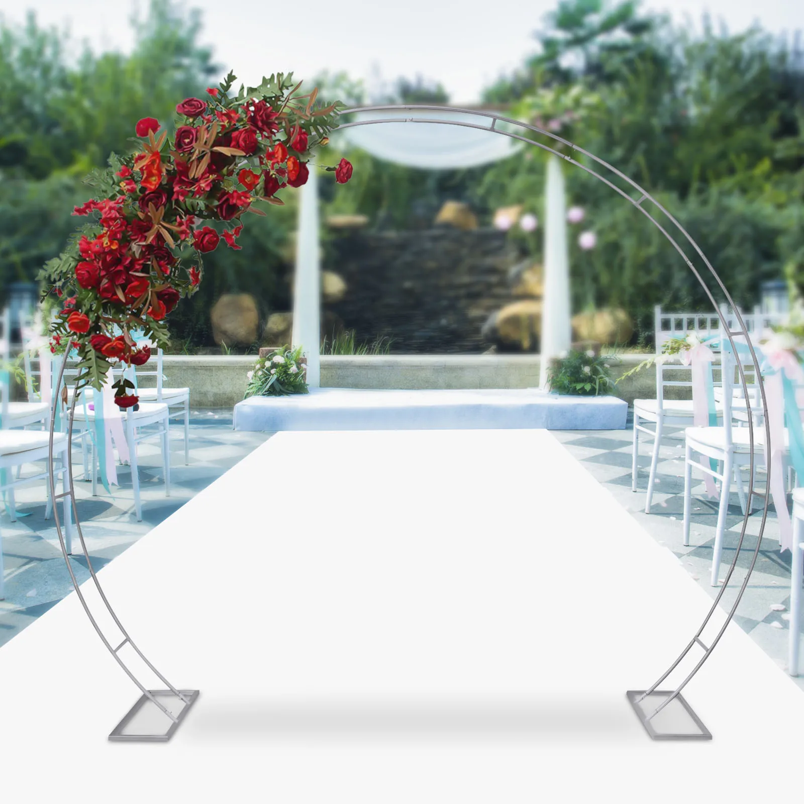 Metal Round Wedding Arch Stand with Bases, 6.6 X 4.9 Feet Floral Arch Backdrop Arch Stand, for Party Event Graduation Decoration