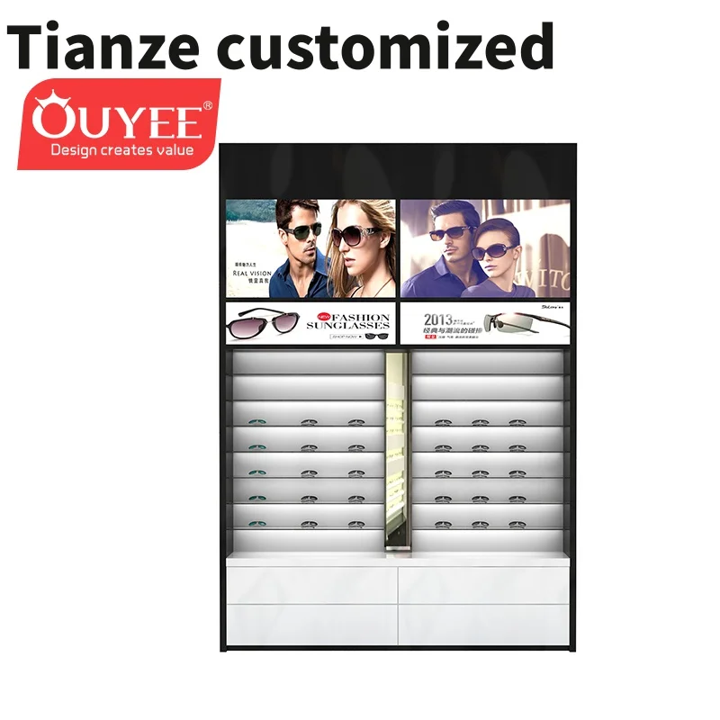 

Customized-Wall Mounted Wooden Sunglasses Display Rack Optical Store