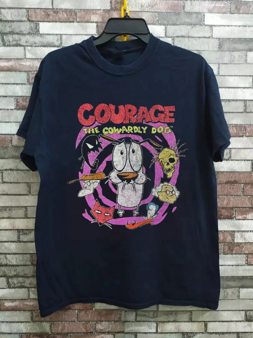 Vintage Courage the Cowardly Dog Cartoon Print Short Sleeve T-Shirt Retro Unisex Graphic Tee 90s Nostalgia Summer Streetwear Top
